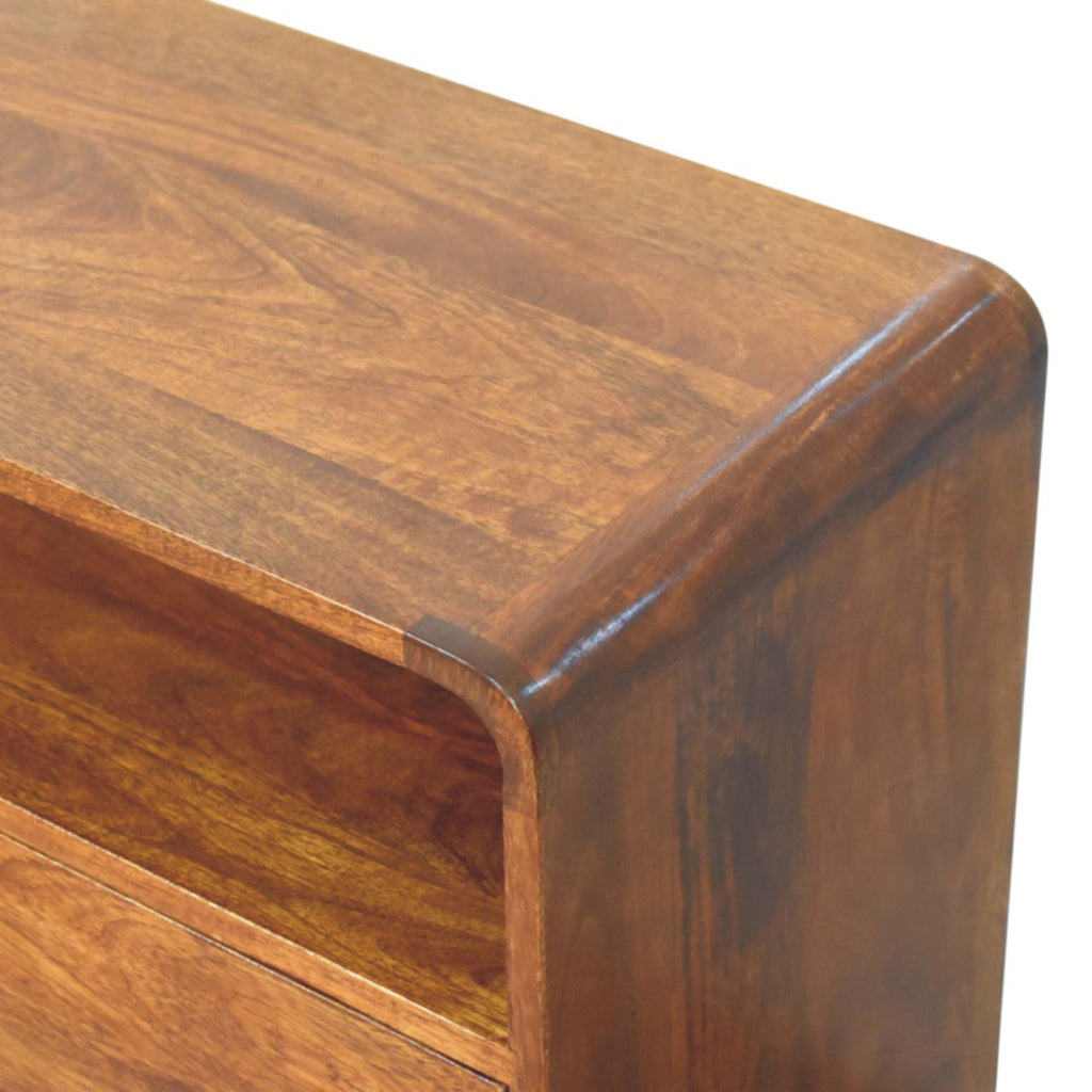 Classic Solid Mango Wood Chest of Drawers – Dark Brown Finish, Open Shelf Storage