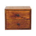 Floating Solid Mango Wood Wall-mounted Nightstand – Chestnut Finish, 2 Drawer Storage