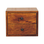 Floating Solid Mango Wood Wall-mounted Nightstand – Chestnut Finish, 2 Drawer Storage