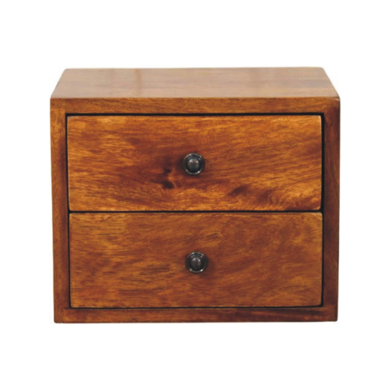 Floating Solid Mango Wood Wall-mounted Nightstand – Chestnut Finish, 2 Drawer Storage