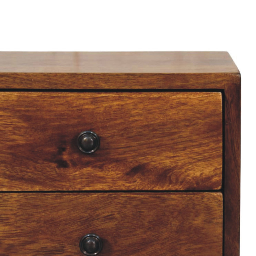 Floating Solid Mango Wood Wall-mounted Nightstand – Chestnut Finish, 2 Drawer Storage