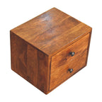 Floating Solid Mango Wood Wall-mounted Nightstand – Chestnut Finish, 2 Drawer Storage