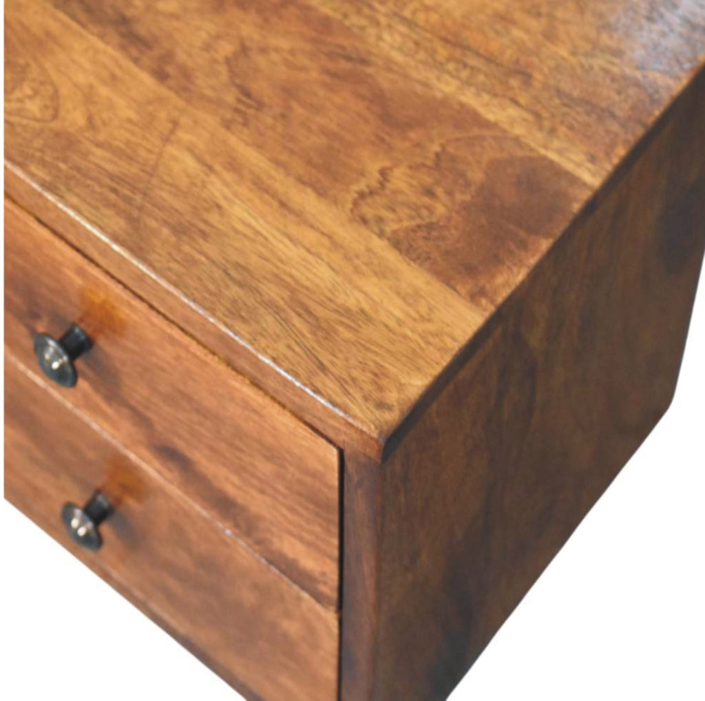 Floating Solid Mango Wood Wall-mounted Nightstand – Chestnut Finish, 2 Drawer Storage