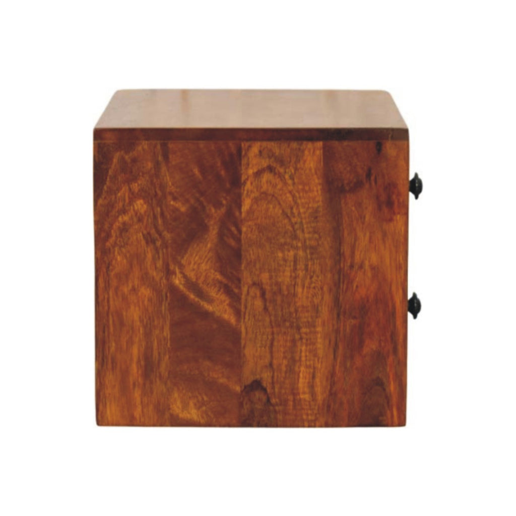 Floating Solid Mango Wood Wall-mounted Nightstand – Chestnut Finish, 2 Drawer Storage