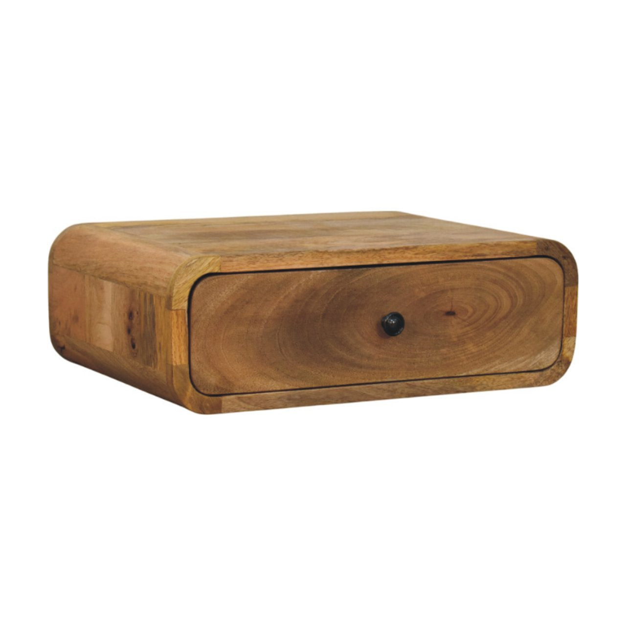 Modern Solid Mango Wood Wall-mounted Nightstand – Dark Brown Finish, 1 Drawer
