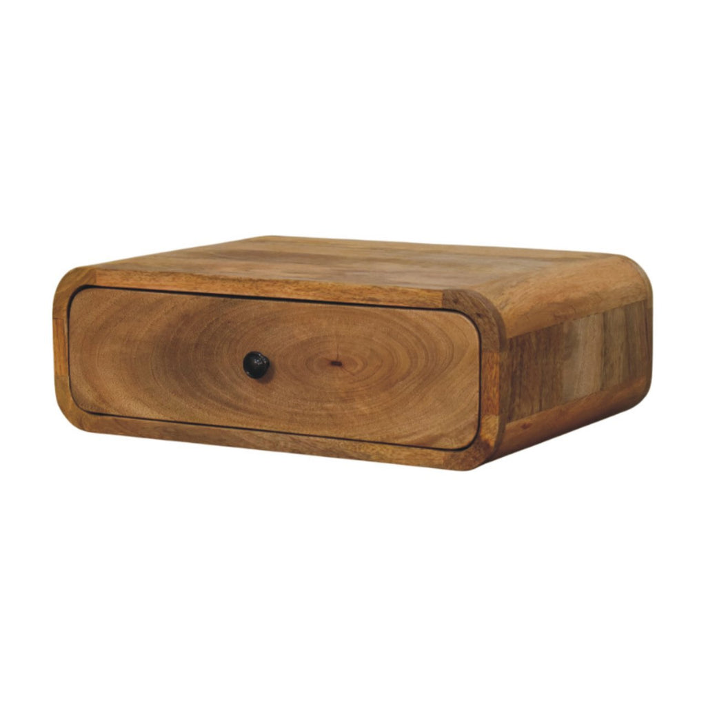 Modern Solid Mango Wood Wall-mounted Nightstand – Dark Brown Finish, 1 Drawer