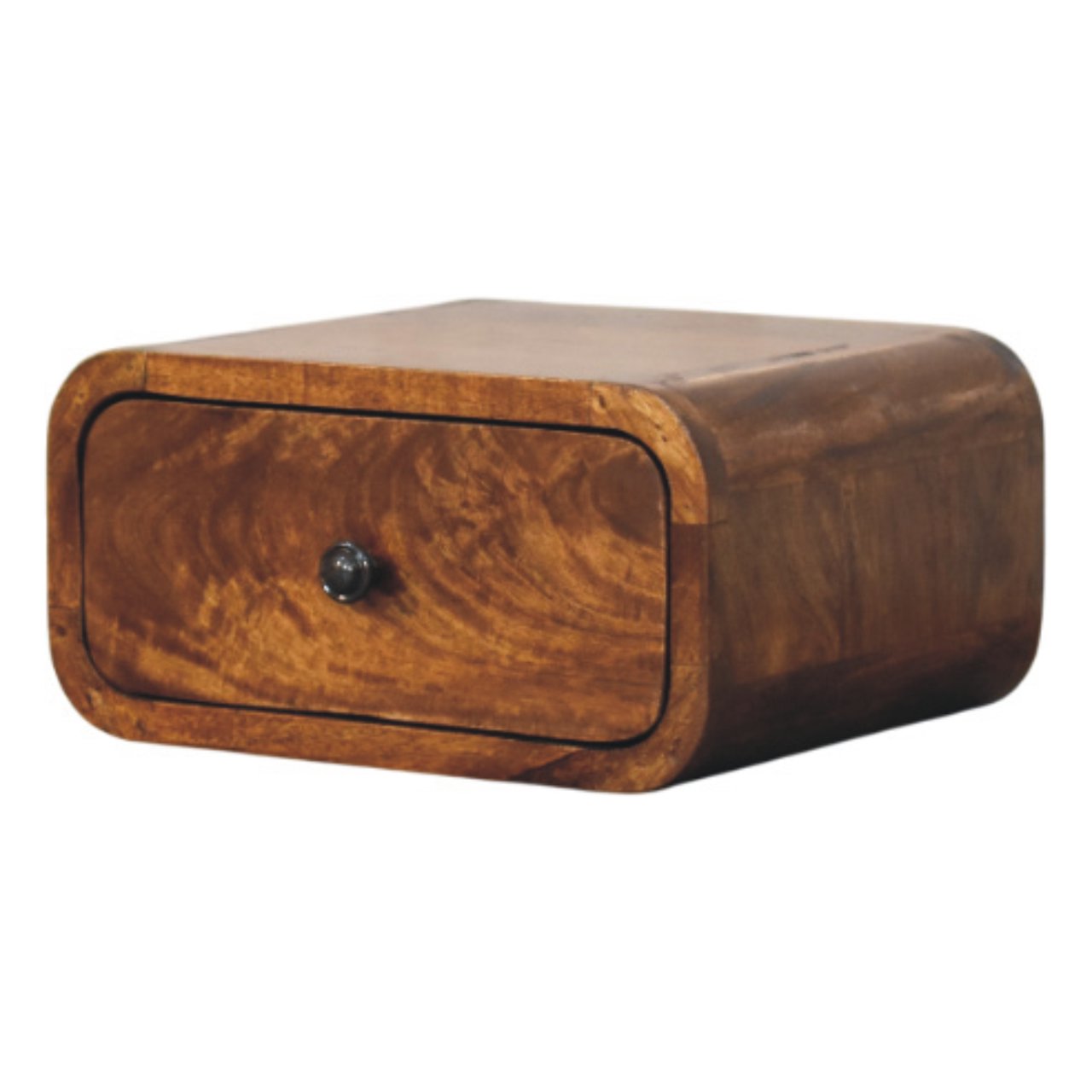 Contemporary Solid Mango Wood Bedside Table – Chestnut Finish, Compact Drawer Storage