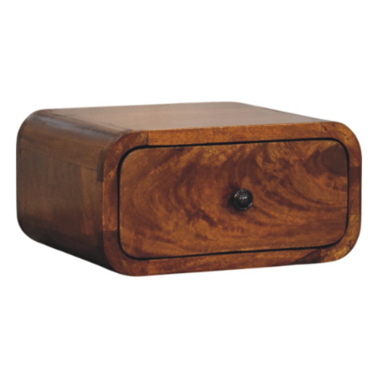 Contemporary Solid Mango Wood Bedside Table – Chestnut Finish, Compact Drawer Storage