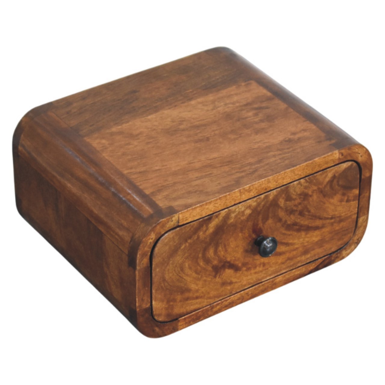 Contemporary Solid Mango Wood Bedside Table – Chestnut Finish, Compact Drawer Storage