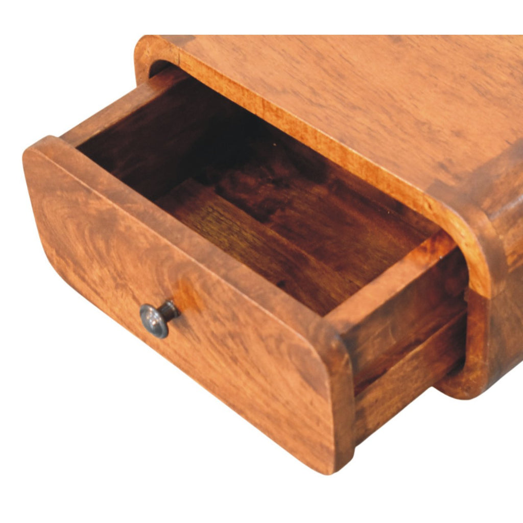 Contemporary Solid Mango Wood Bedside Table – Chestnut Finish, Compact Drawer Storage