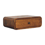 Modern Solid Mango Wood Wall-mounted Nightstand – Chestnut Finish, Rounded Silhouette