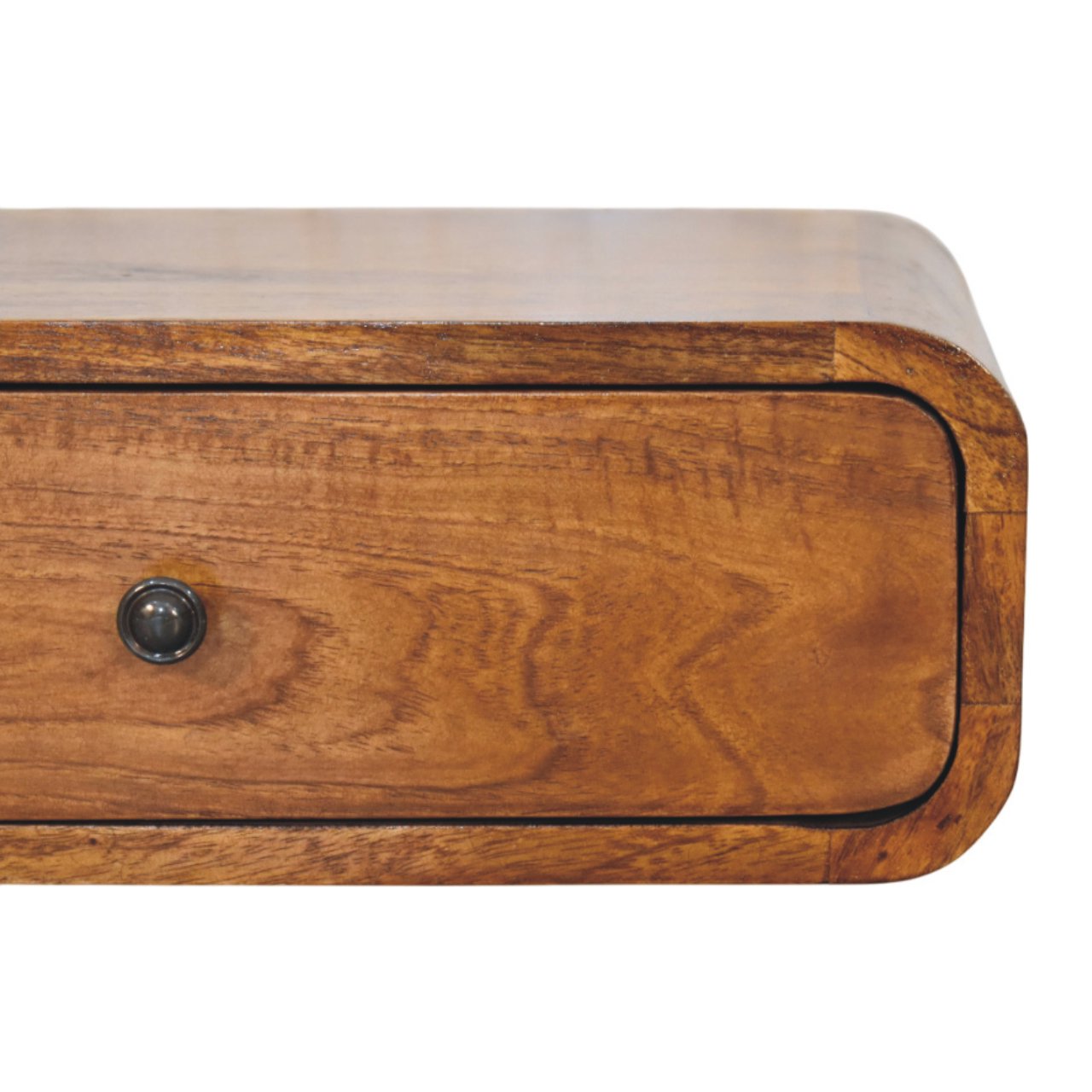 Modern Solid Mango Wood Wall-mounted Nightstand – Chestnut Finish, Rounded Silhouette