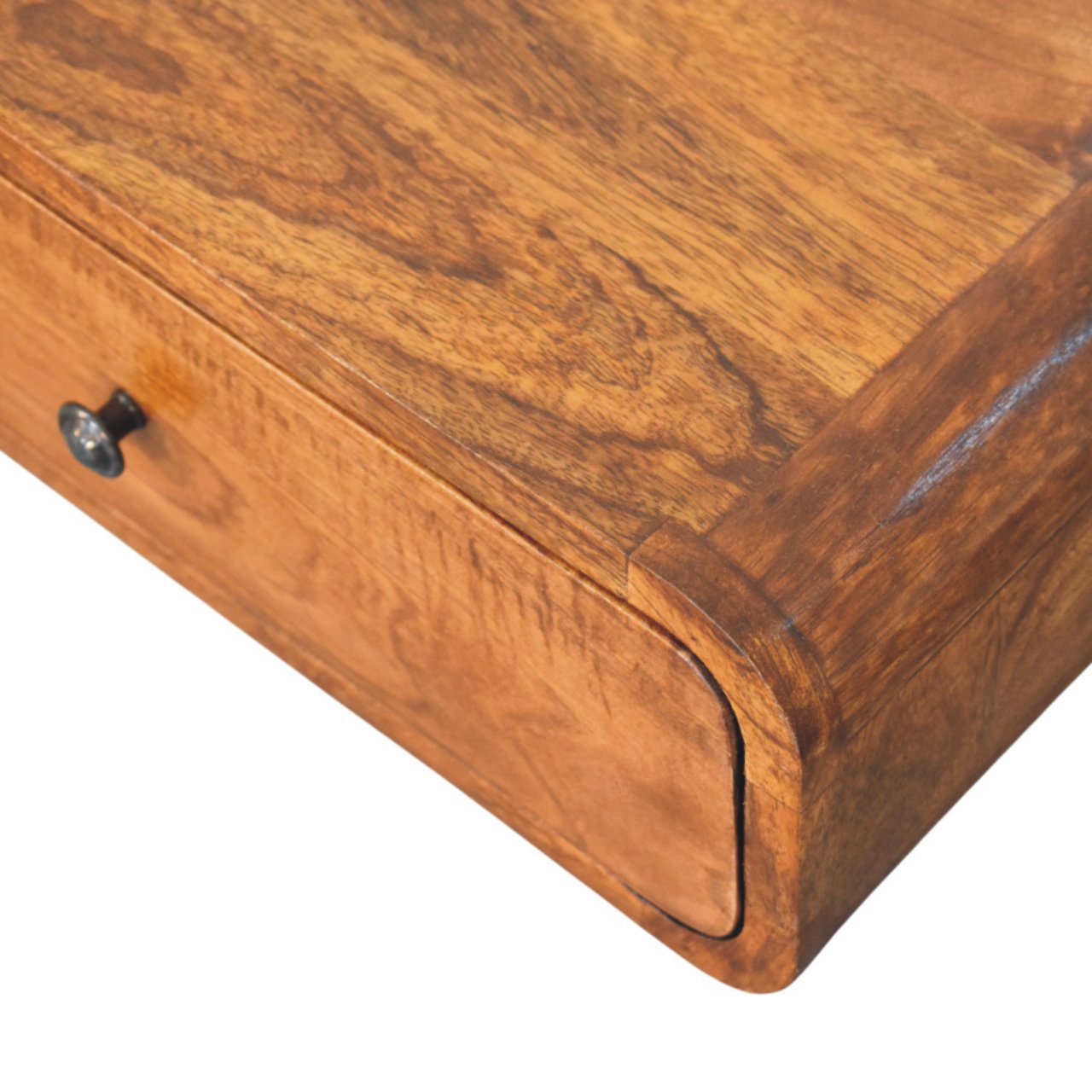 Modern Solid Mango Wood Wall-mounted Nightstand – Chestnut Finish, Rounded Silhouette