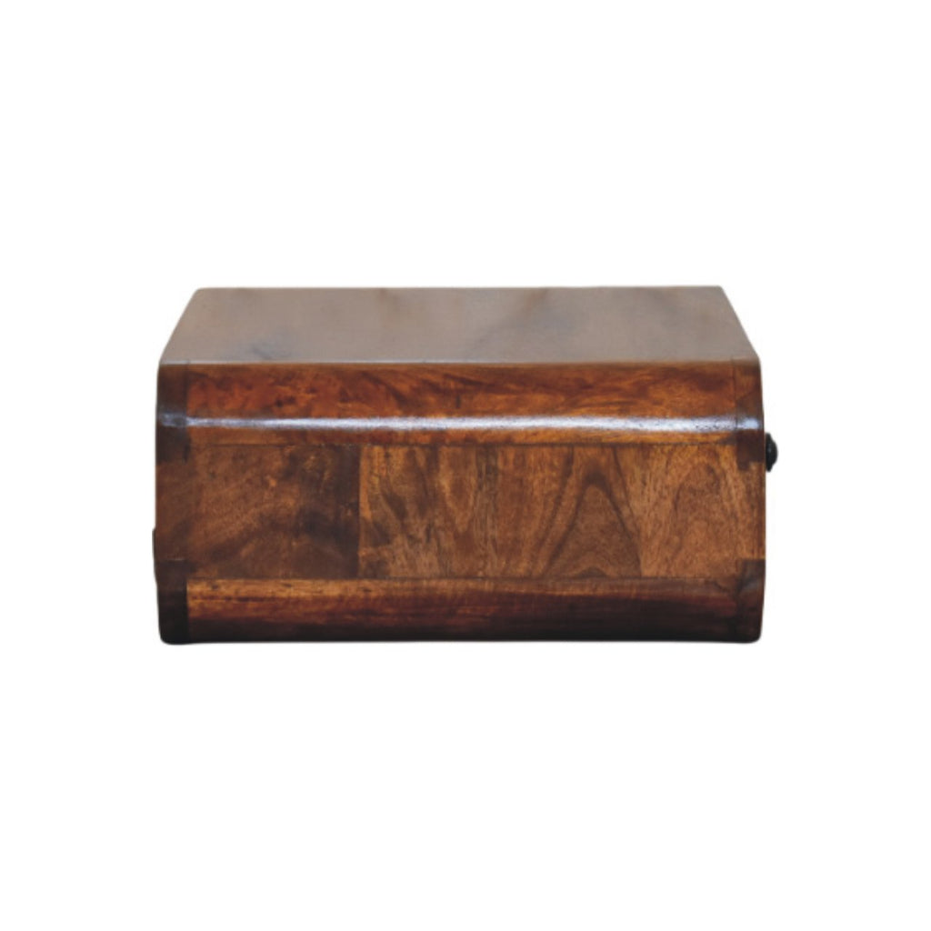 Modern Solid Mango Wood Wall-mounted Nightstand – Chestnut Finish, Rounded Silhouette