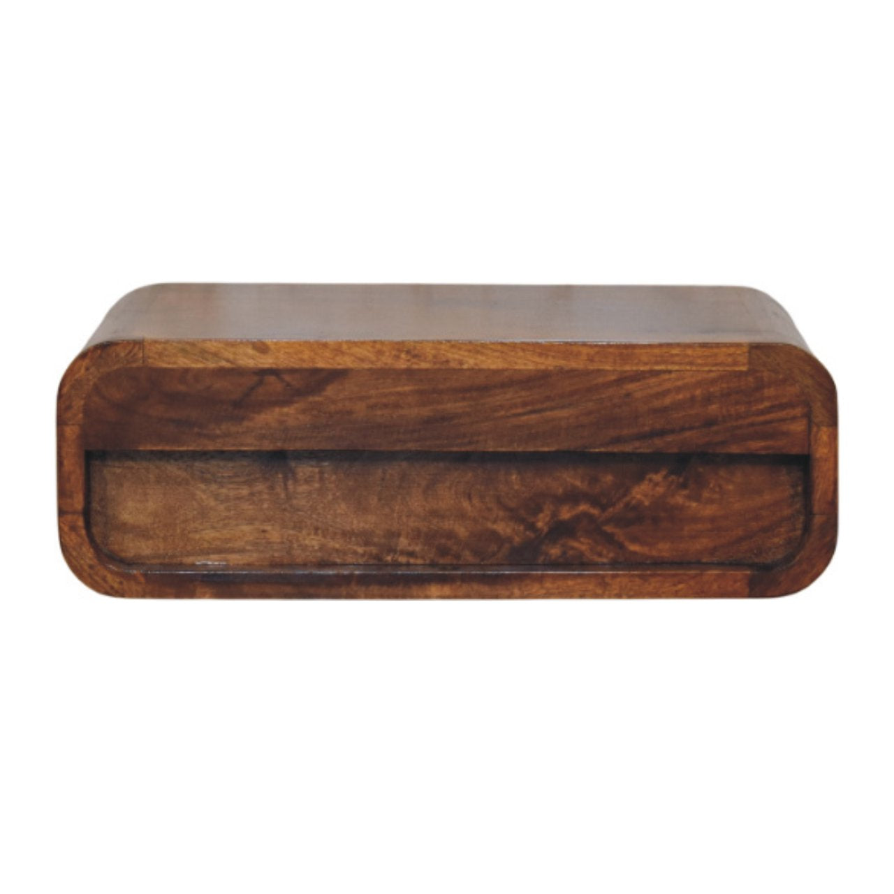 Modern Solid Mango Wood Wall-mounted Nightstand – Chestnut Finish, Rounded Silhouette