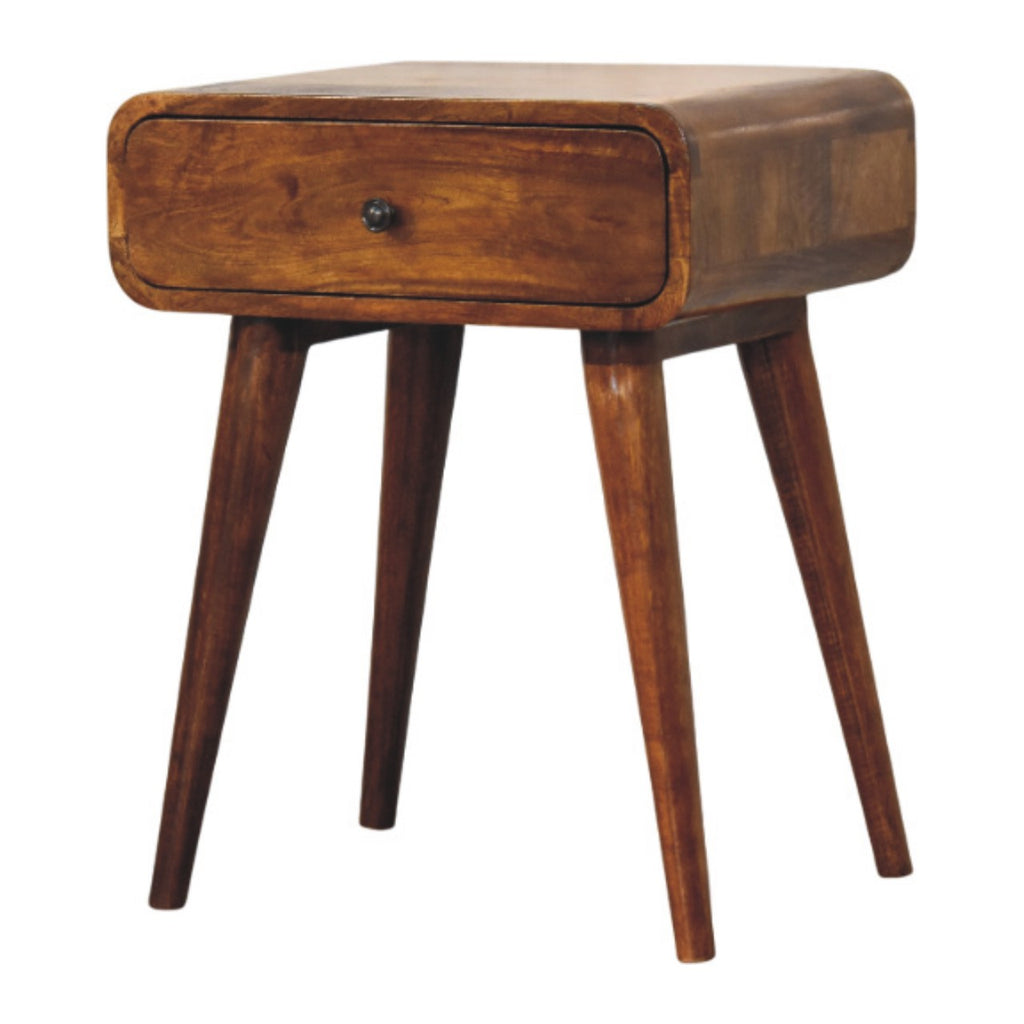 Contemporary Solid Mango Wood Bedside Table – Chestnut Finish, Single Drawer