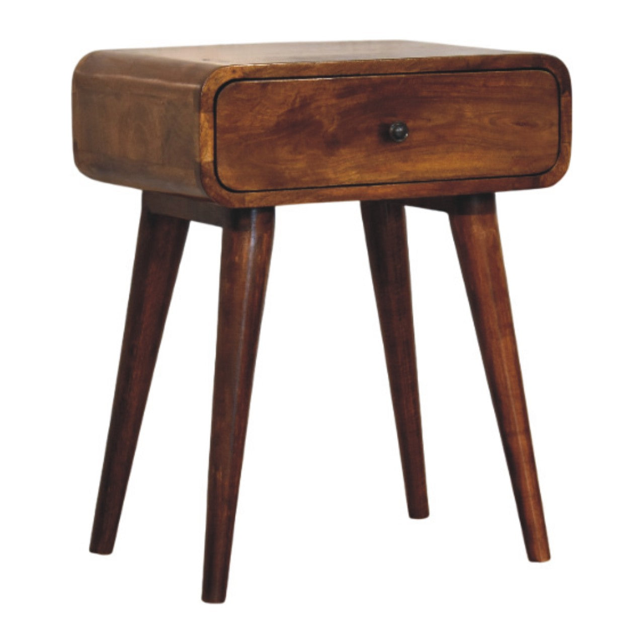 Contemporary Solid Mango Wood Bedside Table – Chestnut Finish, Single Drawer