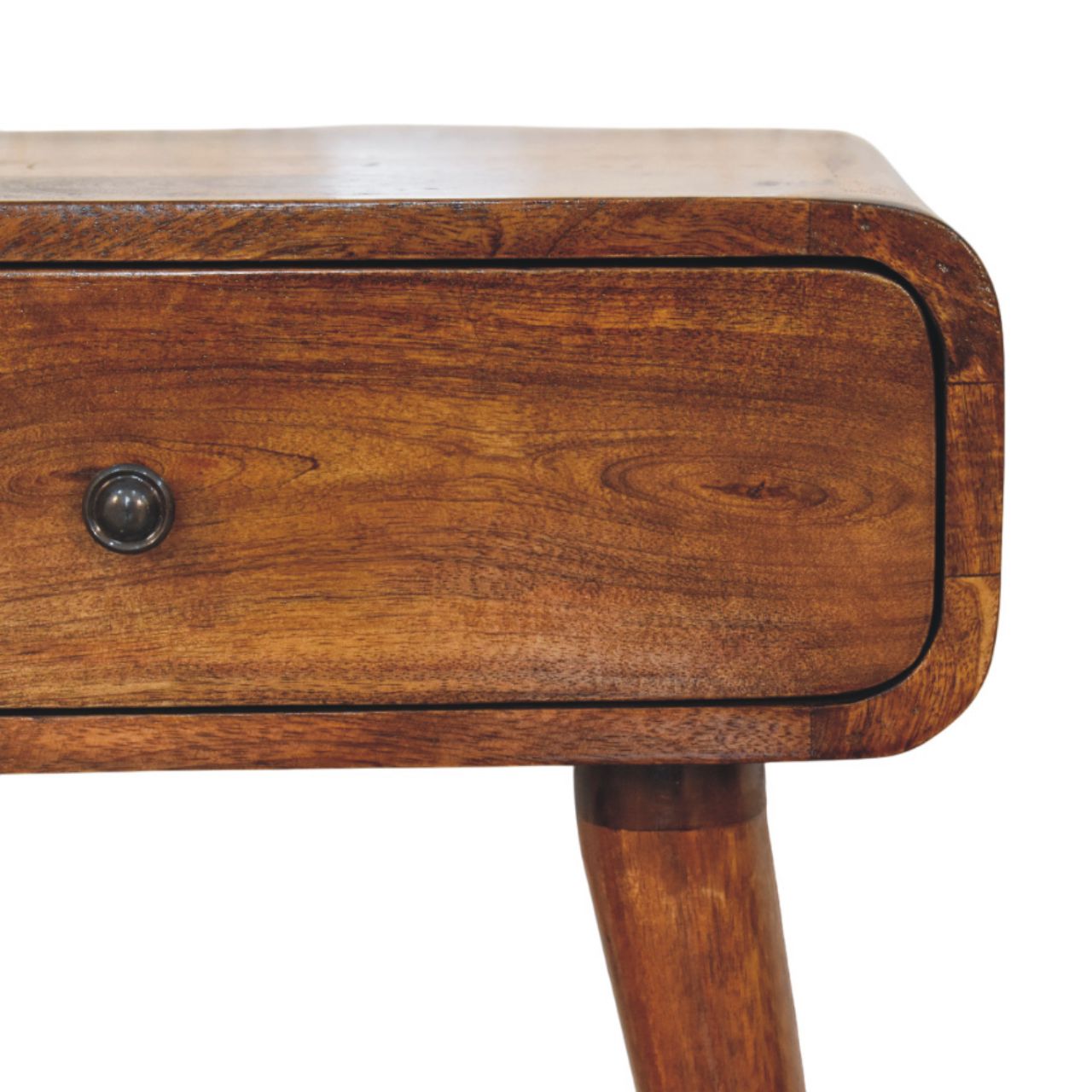 Contemporary Solid Mango Wood Bedside Table – Chestnut Finish, Single Drawer