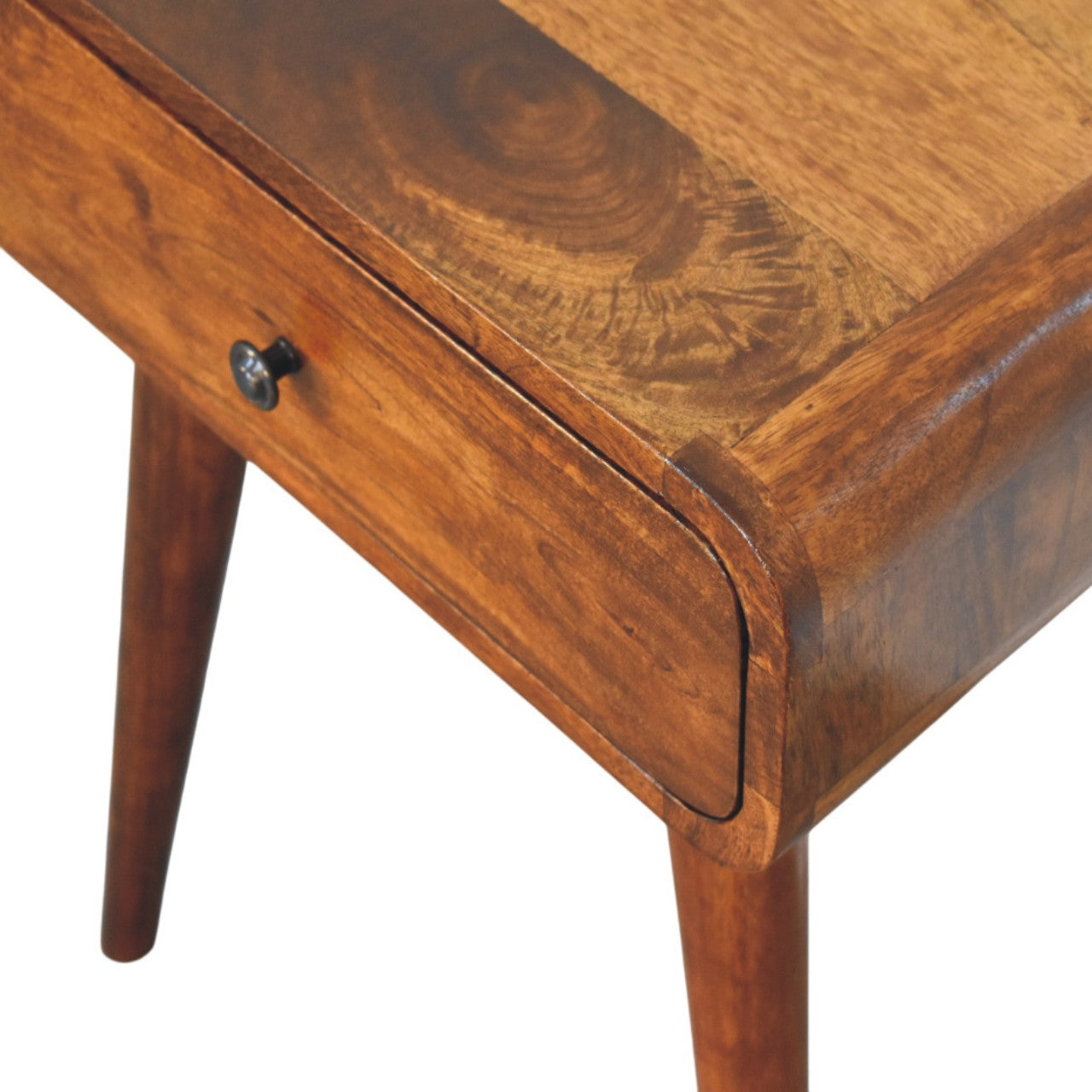 Contemporary Solid Mango Wood Bedside Table – Chestnut Finish, Single Drawer