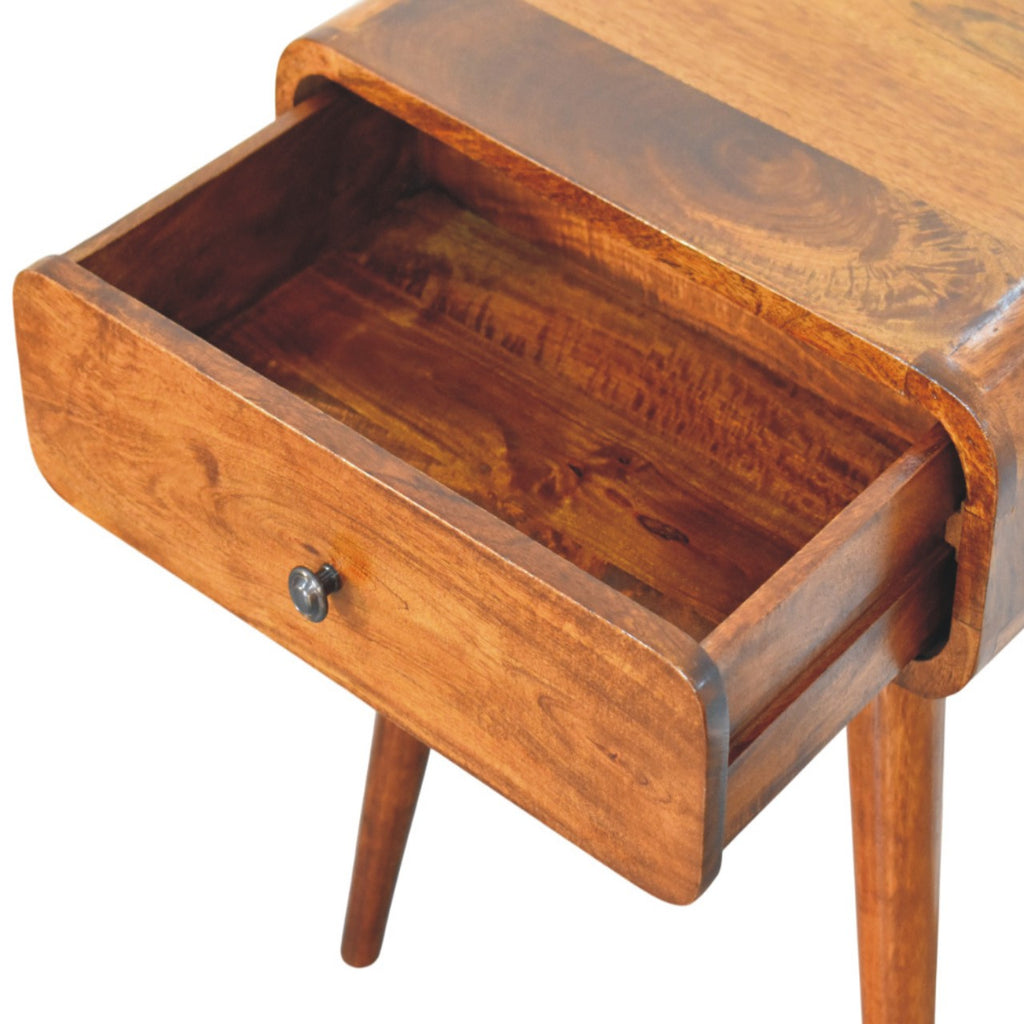 Contemporary Solid Mango Wood Bedside Table – Chestnut Finish, Single Drawer