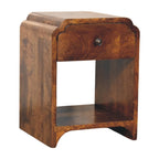 Contemporary Solid Mango Wood Bedside Table – Chestnut Finish, Scalloped Detailing