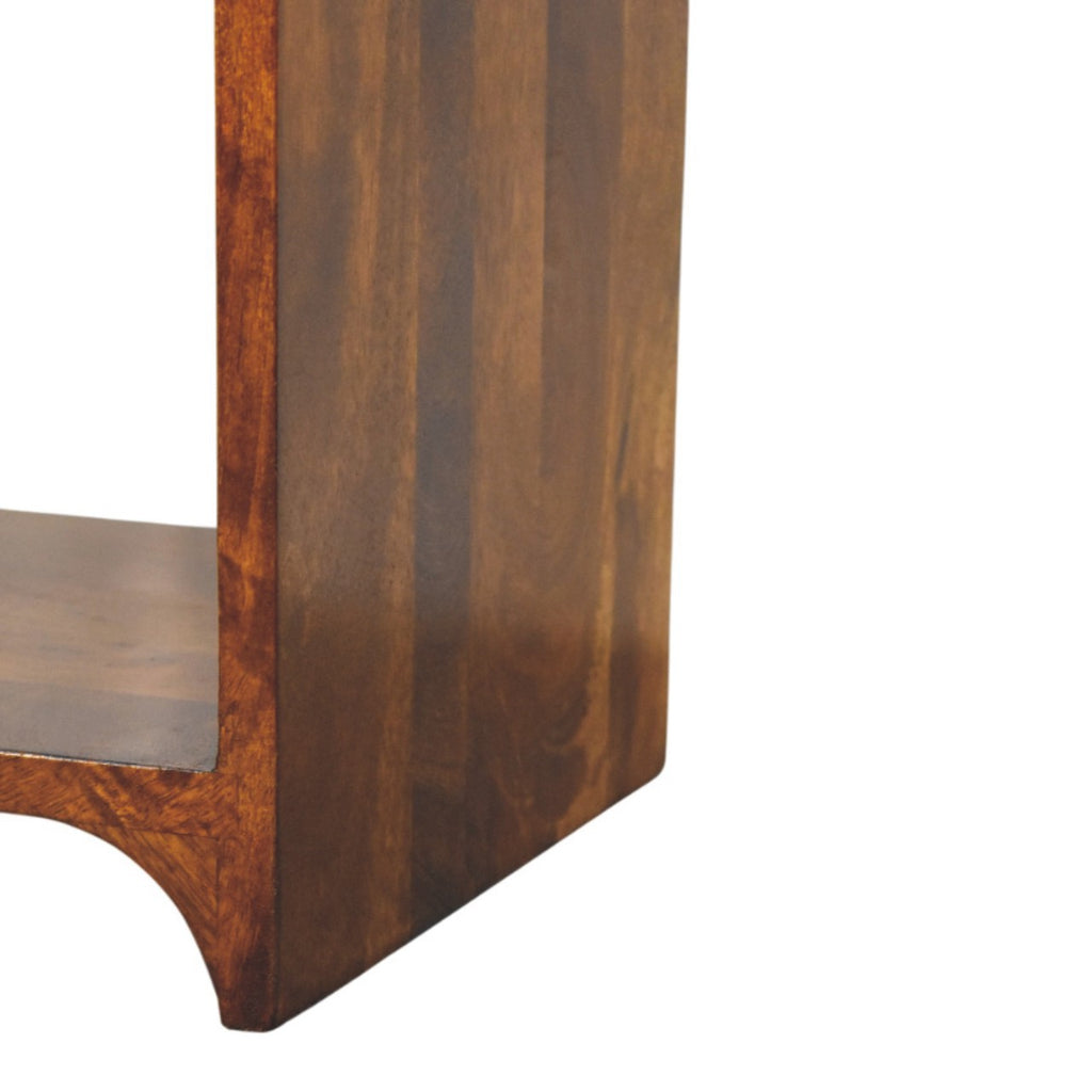 Contemporary Solid Mango Wood Bedside Table – Chestnut Finish, Scalloped Detailing