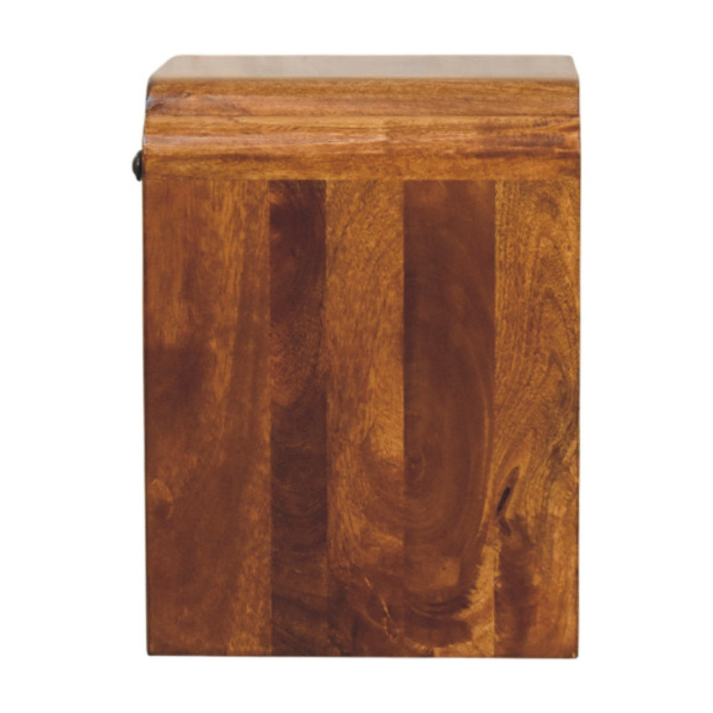 Contemporary Solid Mango Wood Bedside Table – Chestnut Finish, Scalloped Detailing