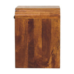 Contemporary Solid Mango Wood Bedside Table – Chestnut Finish, Scalloped Detailing
