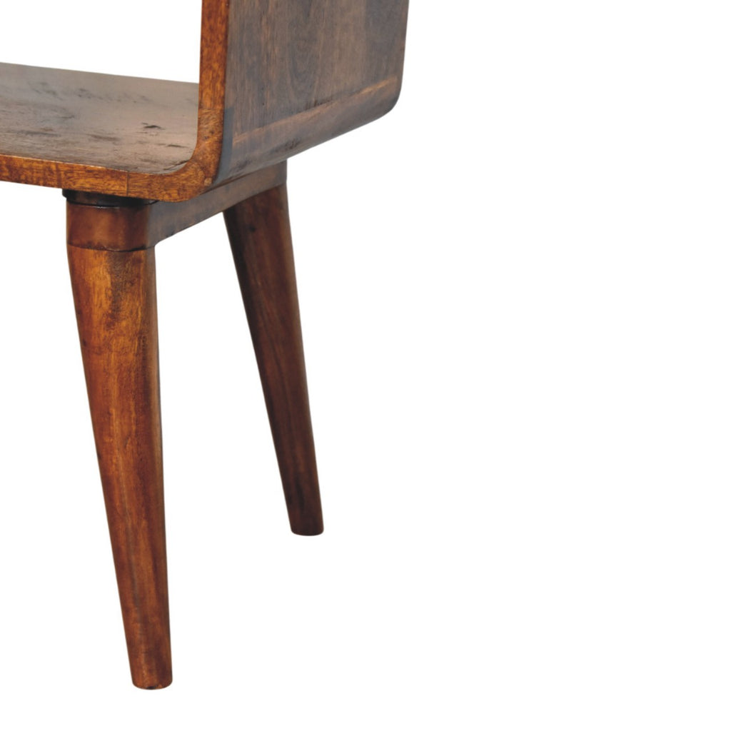 Handcrafted Solid Mango Wood Bedside Table – Chestnut Finish, Brass Knob Drawer