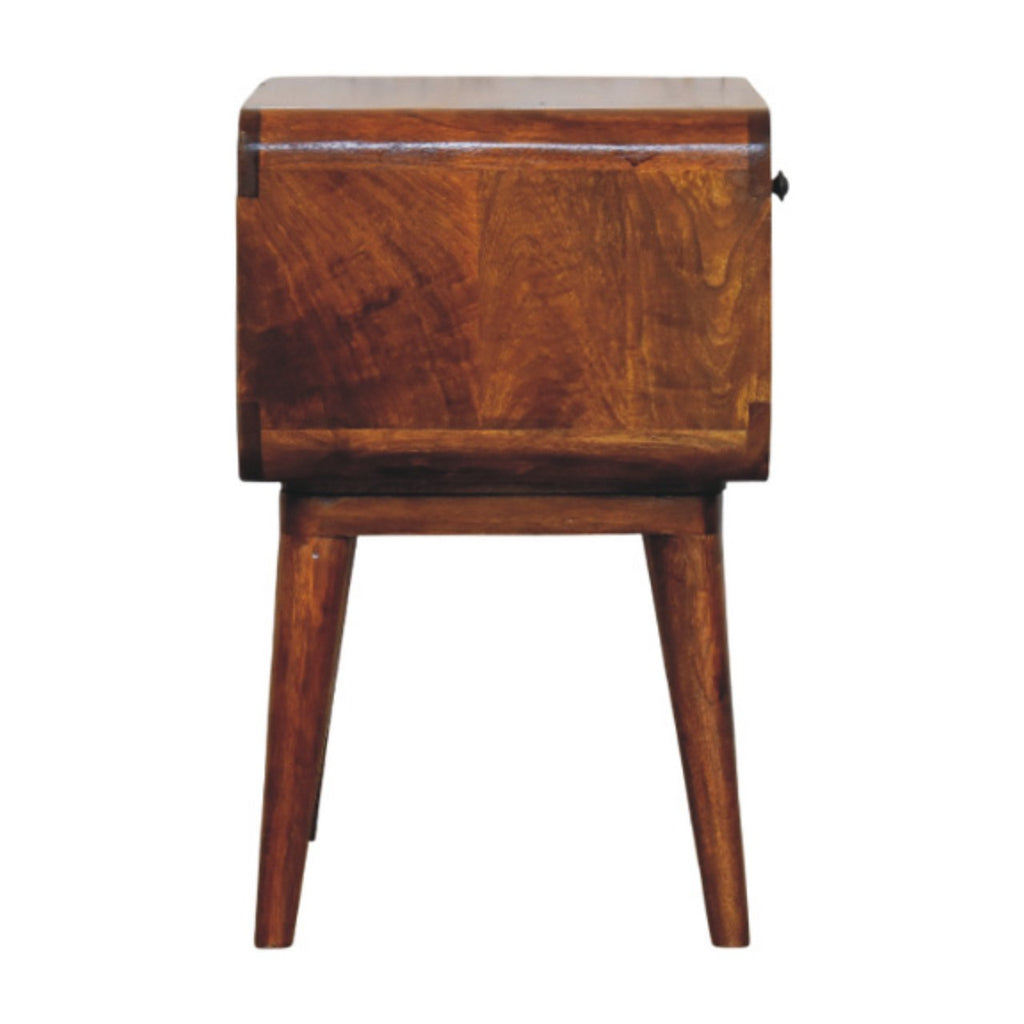 Handcrafted Solid Mango Wood Bedside Table – Chestnut Finish, Brass Knob Drawer