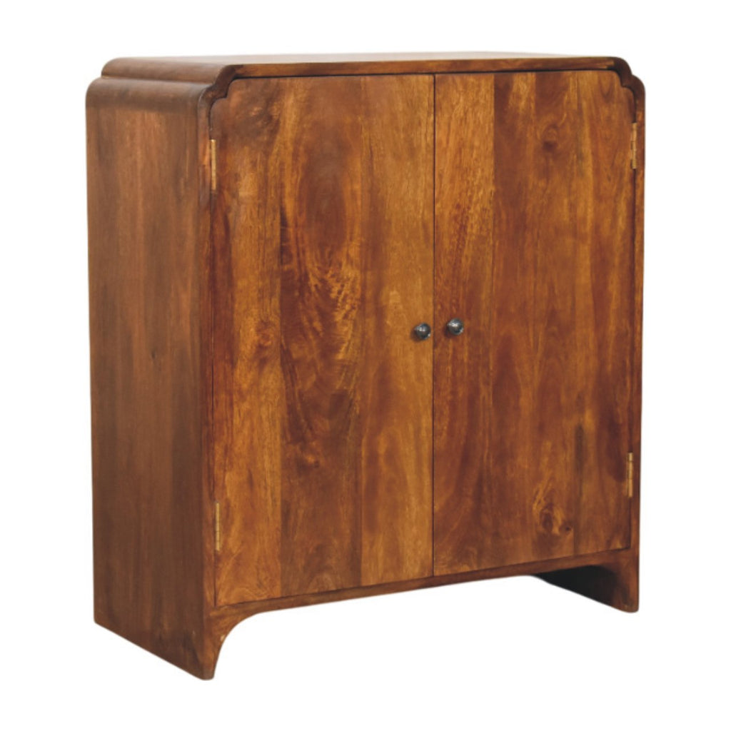 Statement Solid Mango Wood Cabinet – Chestnut Finish, Double-door Storage