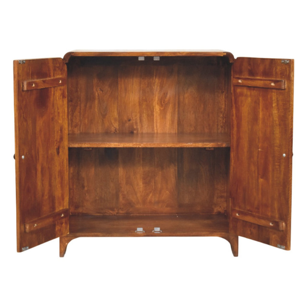 Statement Solid Mango Wood Cabinet – Chestnut Finish, Double-door Storage