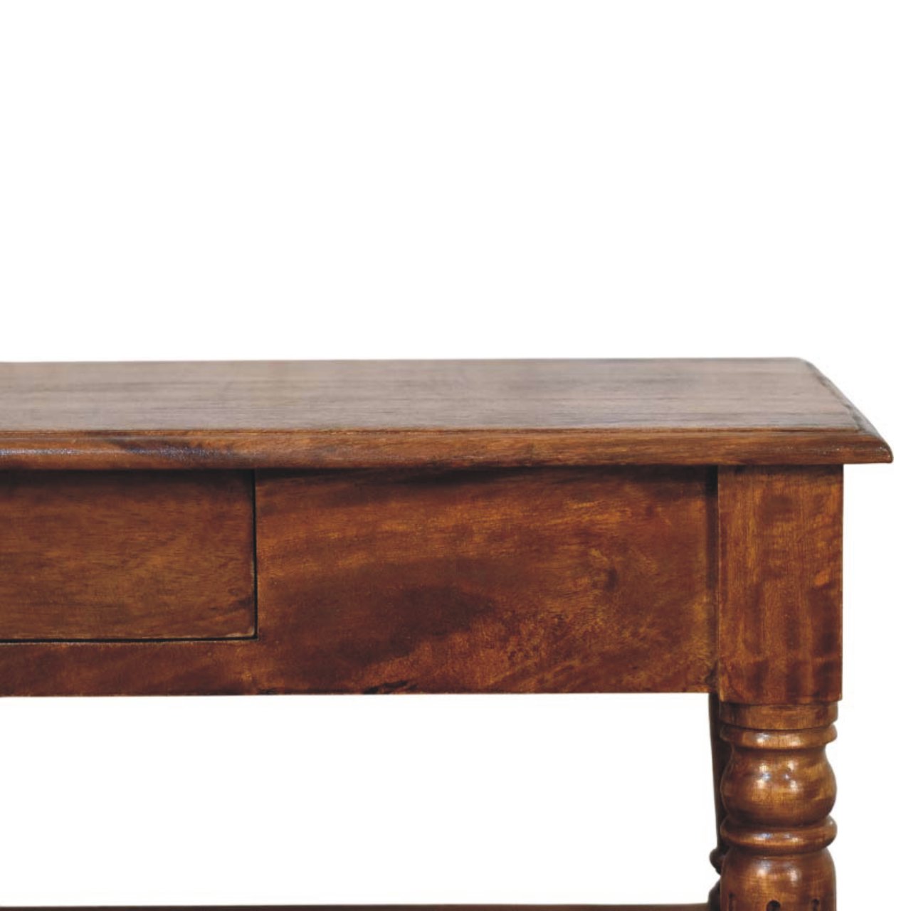 Statement Solid Mango Wood Coffee Table – Chestnut Finish, Turned Legs