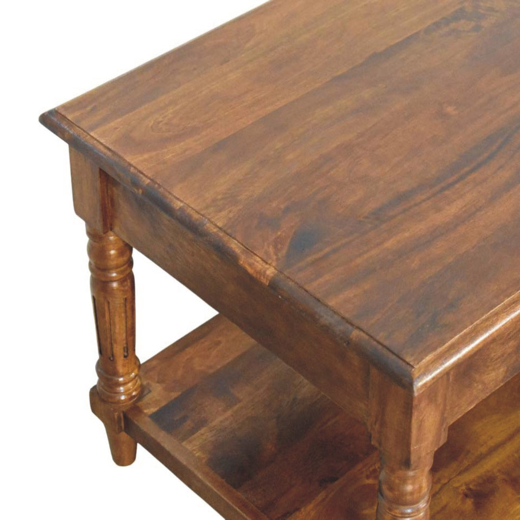 Statement Solid Mango Wood Coffee Table – Chestnut Finish, Turned Legs