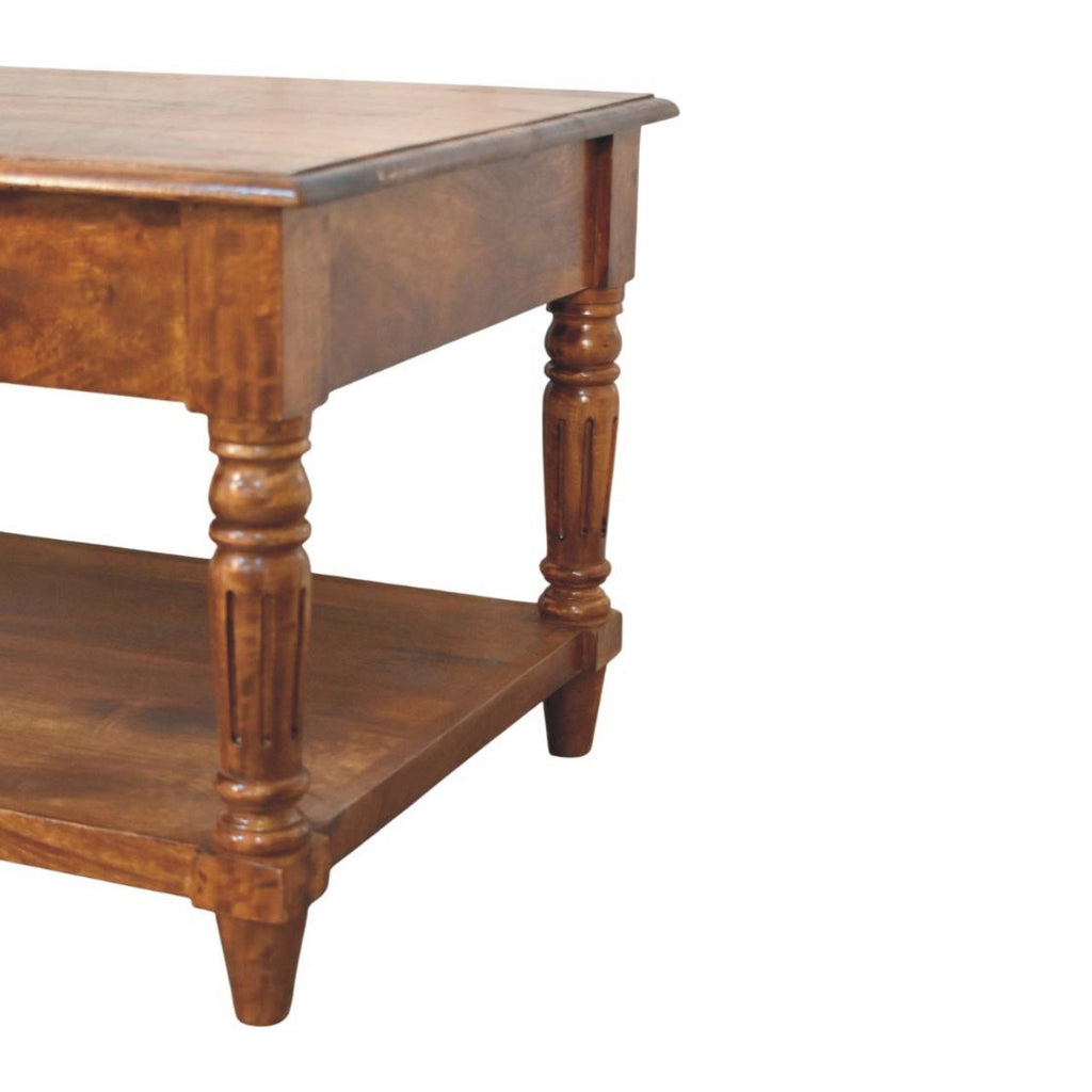Statement Solid Mango Wood Coffee Table – Chestnut Finish, Turned Legs