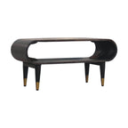 Contemporary Solid Mango Wood TV Unit – Carbon Ash Finish, Continuous Curve Design