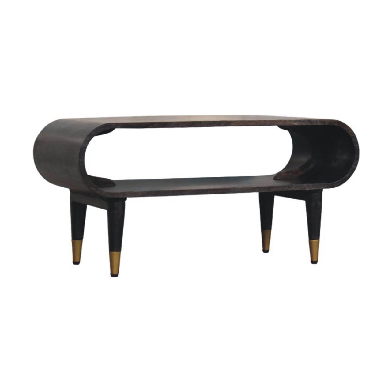 Contemporary Solid Mango Wood TV Unit – Carbon Ash Finish, Continuous Curve Design