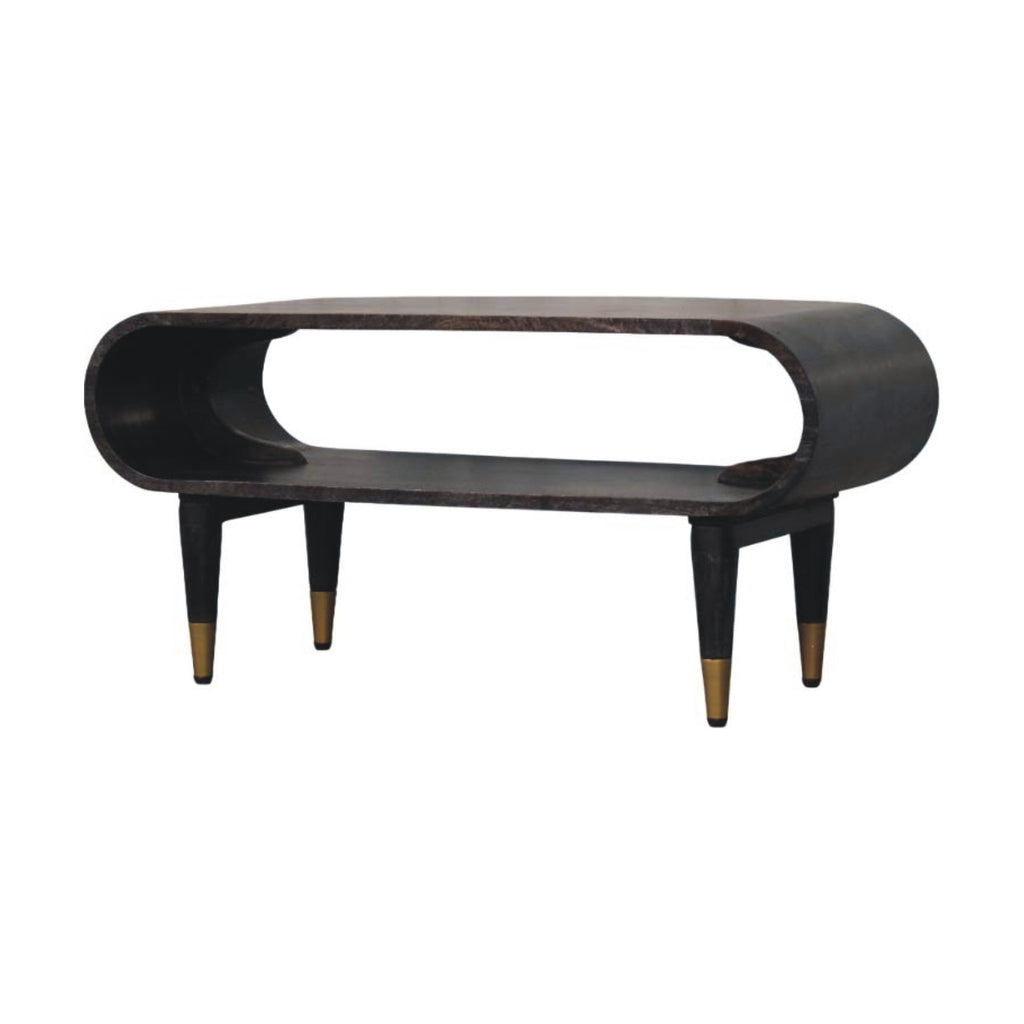 Contemporary Solid Mango Wood TV Unit – Carbon Ash Finish, Continuous Curve Design