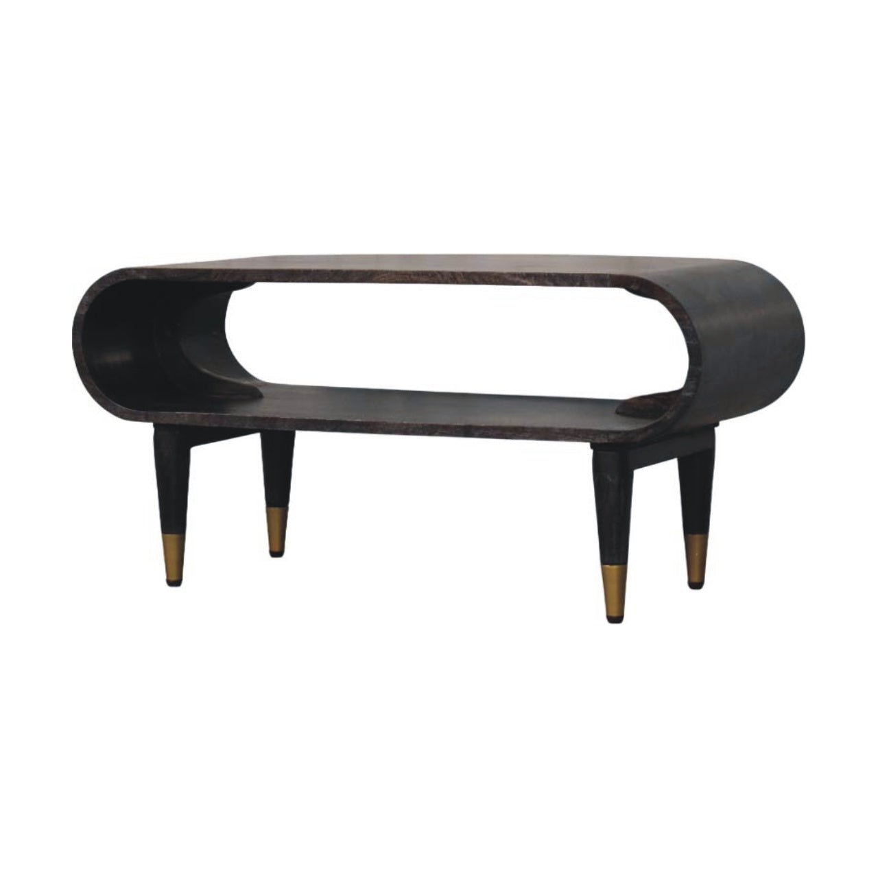 Contemporary Solid Mango Wood TV Unit – Carbon Ash Finish, Continuous Curve Design