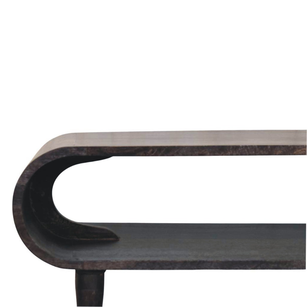 Contemporary Solid Mango Wood TV Unit – Carbon Ash Finish, Continuous Curve Design