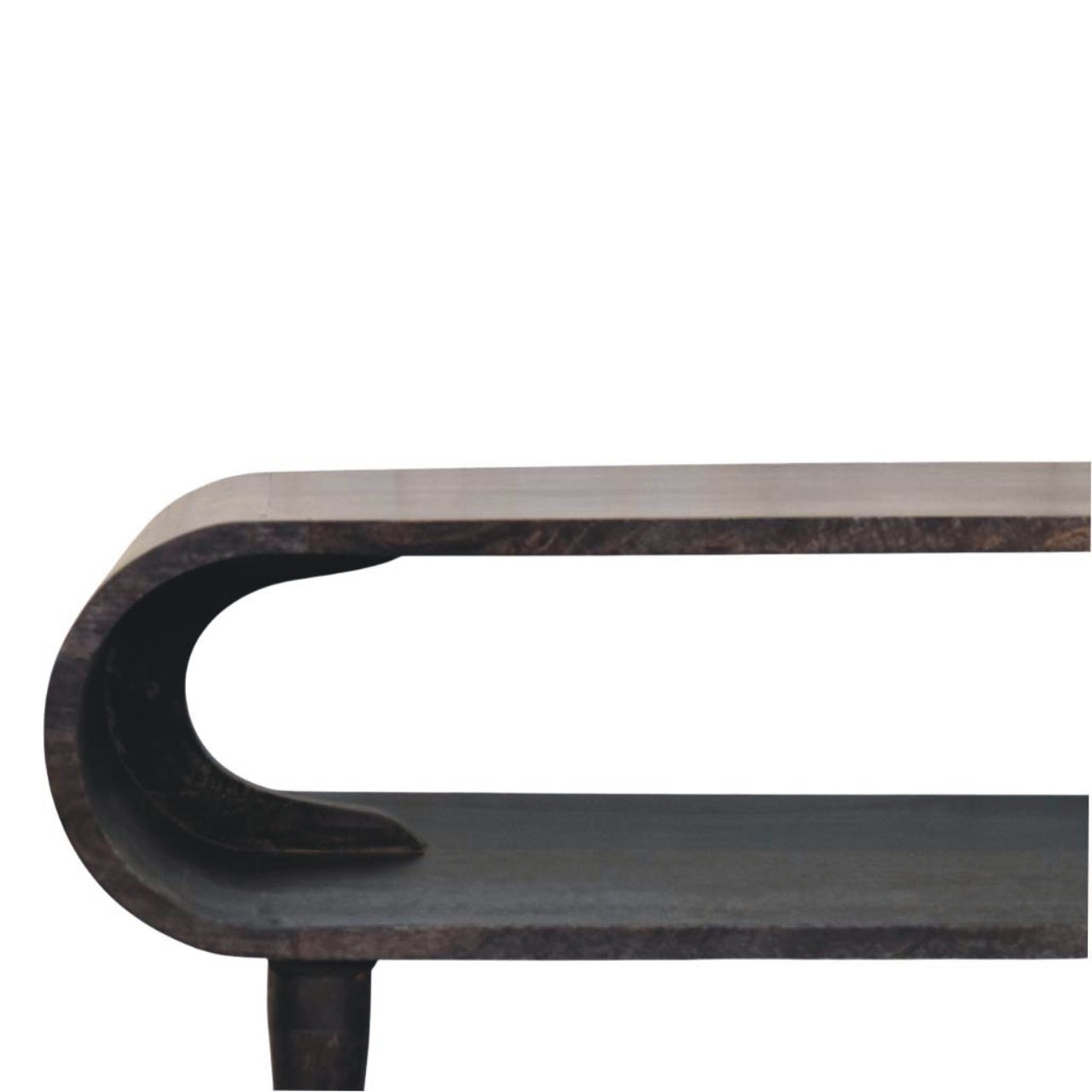 Contemporary Solid Mango Wood TV Unit – Carbon Ash Finish, Continuous Curve Design