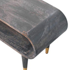 Contemporary Solid Mango Wood TV Unit – Carbon Ash Finish, Continuous Curve Design