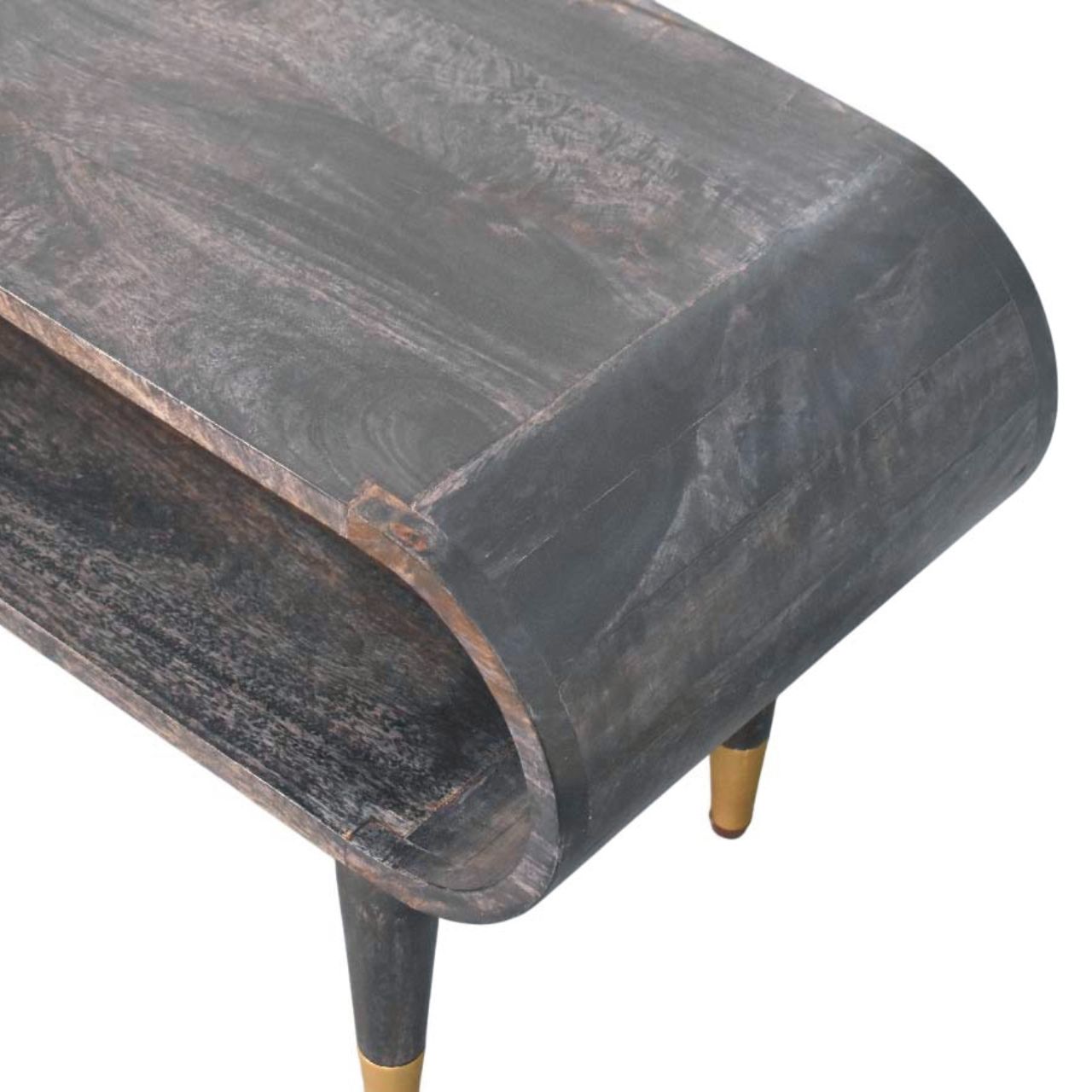 Contemporary Solid Mango Wood TV Unit – Carbon Ash Finish, Continuous Curve Design