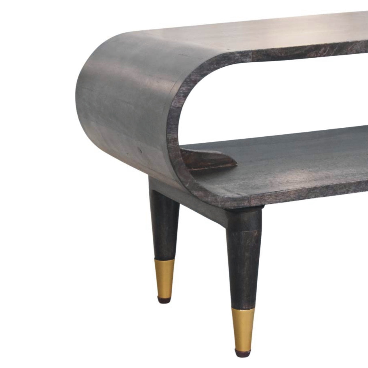 Contemporary Solid Mango Wood TV Unit – Carbon Ash Finish, Continuous Curve Design