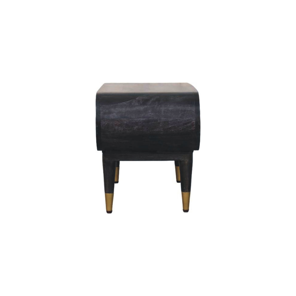 Contemporary Solid Mango Wood TV Unit – Carbon Ash Finish, Continuous Curve Design