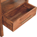 Contemporary Solid Mango Wood Bedside Table – Honey Caramel Finish, Woven Rattan Top