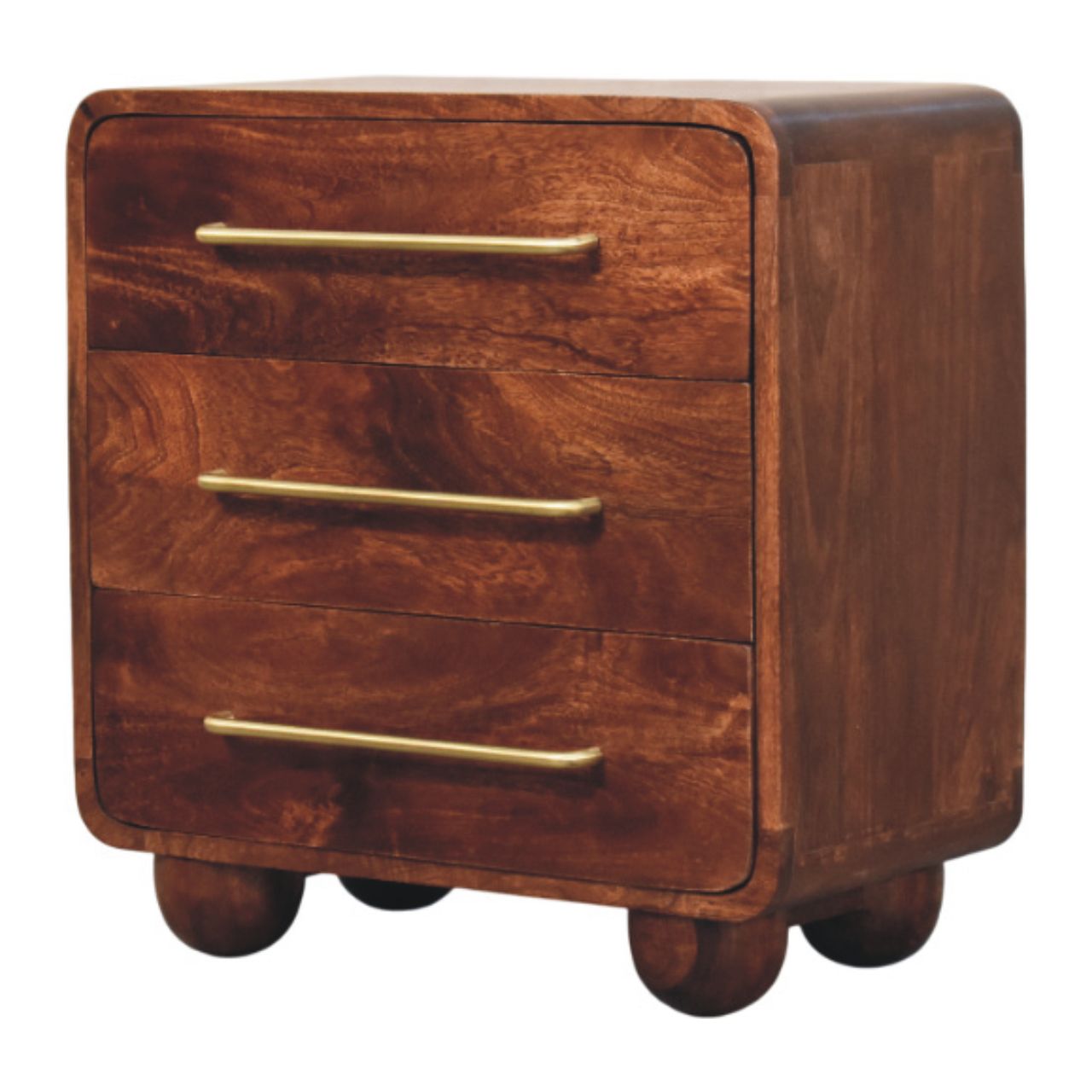 Handcrafted Solid Mango Wood Chest of Drawers – Winewood Oak Finish, Brushed Brass Handles