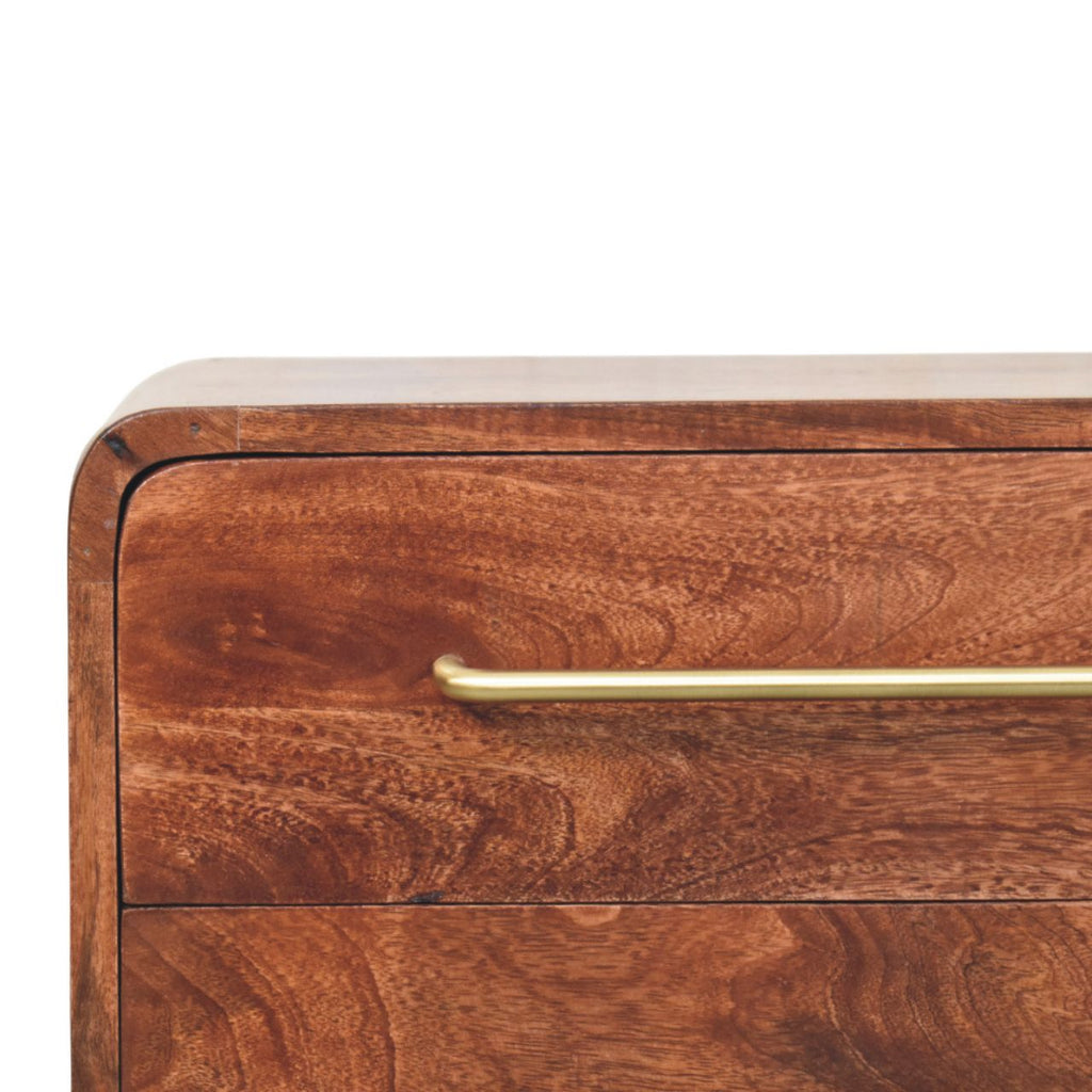 Handcrafted Solid Mango Wood Chest of Drawers – Winewood Oak Finish, Brushed Brass Handles