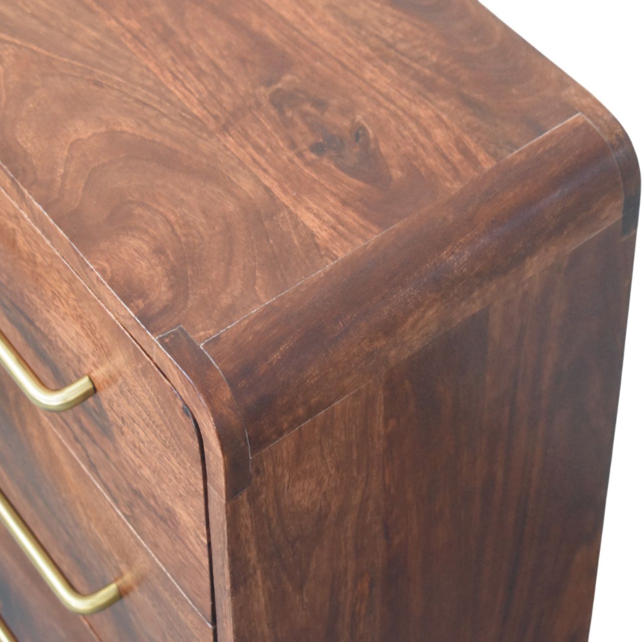 Handcrafted Solid Mango Wood Chest of Drawers – Winewood Oak Finish, Brushed Brass Handles
