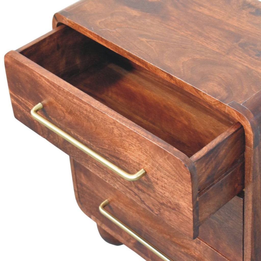 Handcrafted Solid Mango Wood Chest of Drawers – Winewood Oak Finish, Brushed Brass Handles